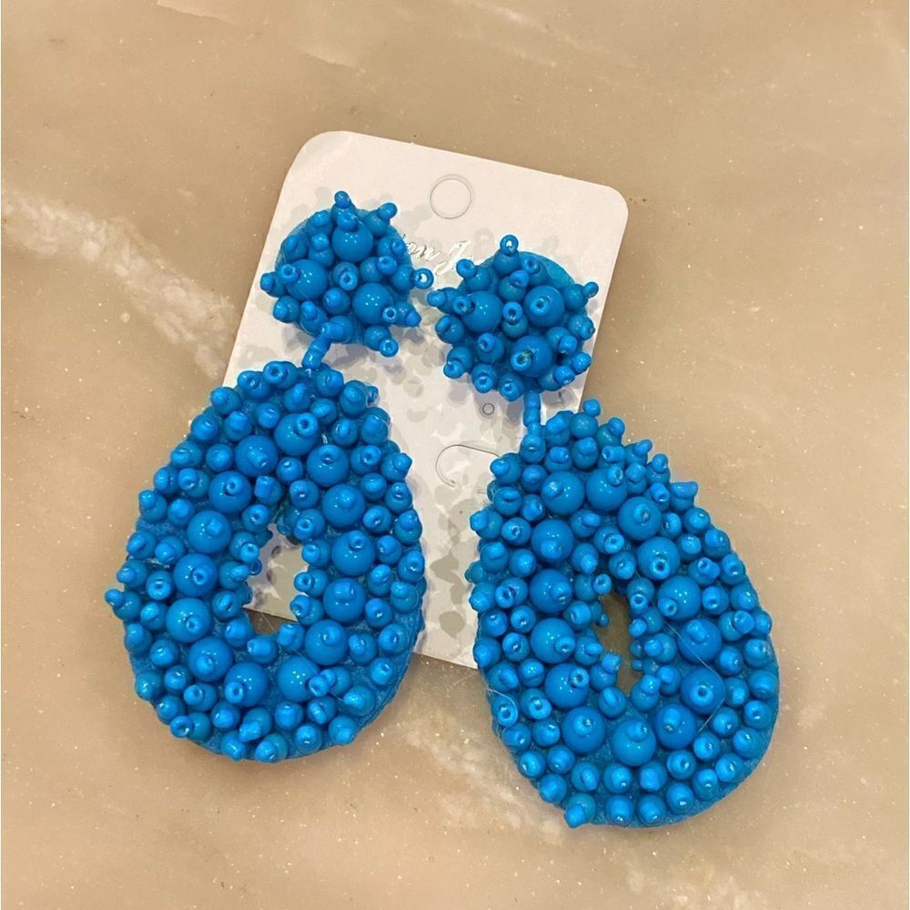Blue Beaded drop earrings
